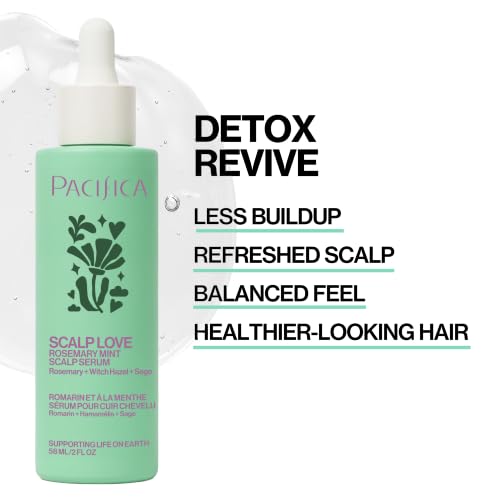 Pacifica Scalp Love Rosemary Mint Serum - Dry, Flaky, and Itchy Scalp Serum, Hydrating, Moisturizing, and Calming Treatment Formulated with Witch Hazel, Vegan and Cruelty-Free - 2 Fl Oz