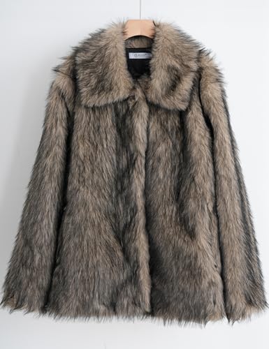 Flygo Mens Faux Fur Coat Winter Jackets Fluffy Lapel Long Sleeve Furry Fur Jacket Coats Thick Outerwear(Khaki-XL)