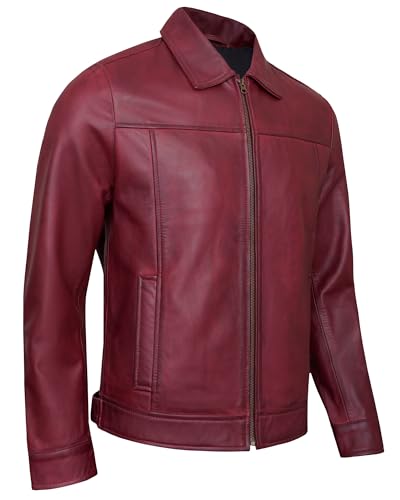 UrbanFocal Maroon Leather Jacket For Men - Real Lambskin Vintage Leather Jackets | [101001905] J.Wick Maroon, XL