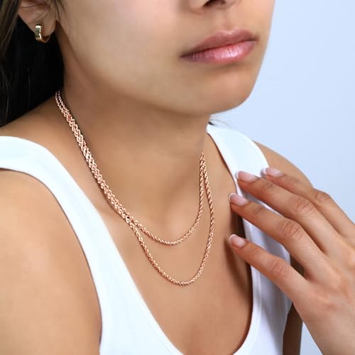 Nuragold 14k Real Rose Gold 2.5mm Rope Chain Diamond Cut Necklace (16"-30") - 20"