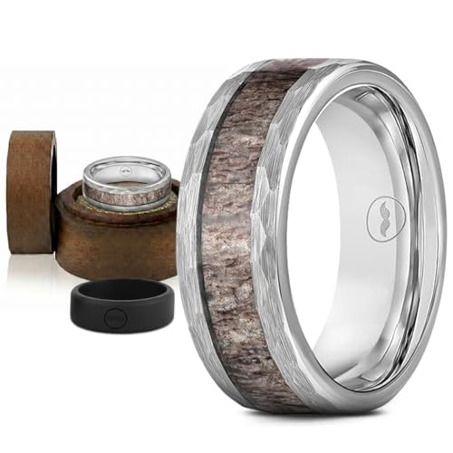 Gentlemen's Bands Men's Silver Hammered Tungsten Wedding Band, 8mm, Size 11