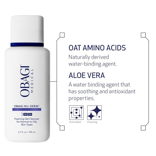 Obagi Nu-Derm Foaming Gel for Face- Hydrating Cleanser With Aloe Vera- Foaming Facial Cleanser for a Vibrant Complexion- Lightweight Purifying Face Cleanser- Skincare Product for Smooth Skin- Deep-Cleansing Formula for Normal to Oily Skin- 6.7fl oz