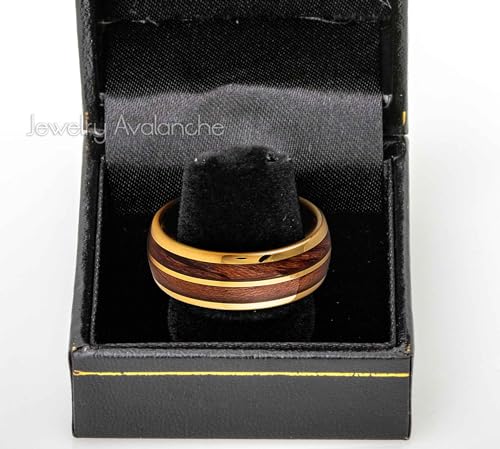 Jewelry Avalanche Dome Yellow Gold IP 8mm Split Koa Wood Inlay Wedding Band Comfort Fit - Mens Tungsten Carbide Ring - #1005s13