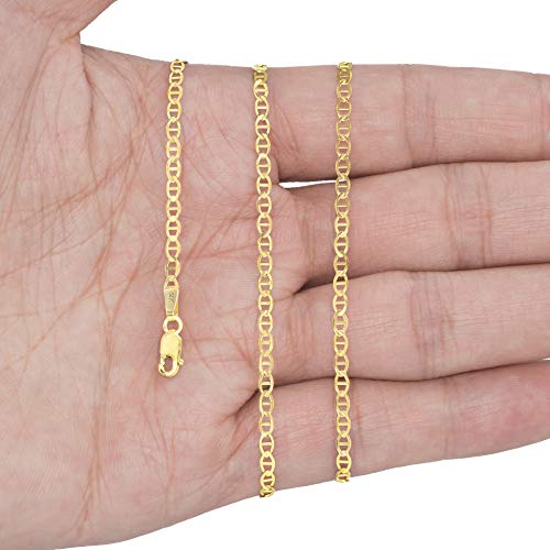Nuragold 14K Real Yellow Gold Mariner Chain Solid Link Anchor Necklace - 2.5mm,16"