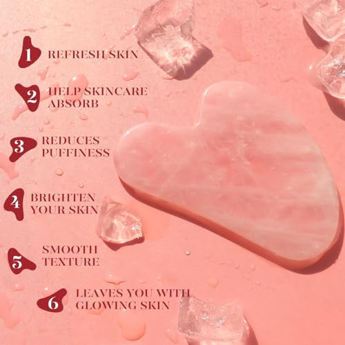 BAIMEI IcyMe Rose Quartz Roller & Gua Sha Facial Tool Set for Depuffing