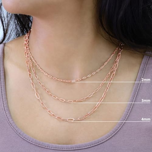 Nuragold 10k Real Rose Gold Paperclip 3mm Elongated Cable Link Necklace (16"-24") Dainty Italian Jewelry for Men & Women - 3mm,24"