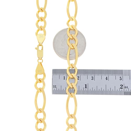Nuragold 14k Real Yellow Gold Figaro Link Chain Necklace For Men- 8mm - 20"