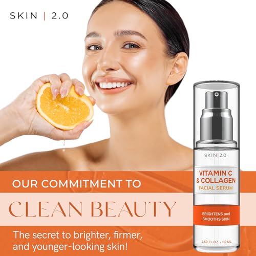 Skin 2.0 Vitamin C & Collagen Serum & Day Cream Set - Anti-Aging, Dark Spot Remover & Brightening - Dermatologist Tested Korean Skincare - Clean Beauty, Cruelty-Free, All Skin Types - 1.69 Fl. oz