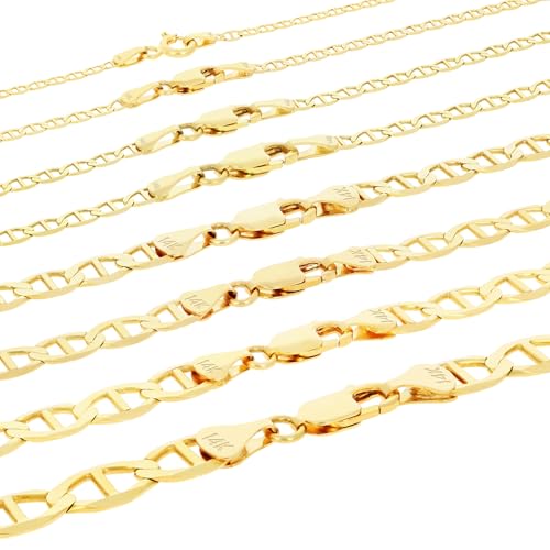 Nuragold 14K Real Yellow Gold Mariner Chain Solid Link Anchor Necklace - 2.5mm,16"