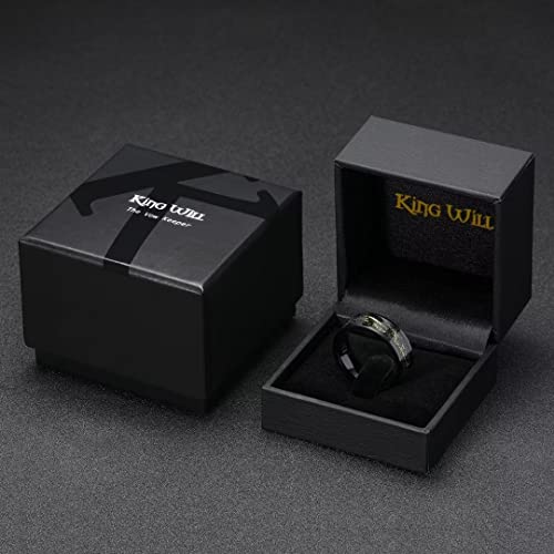 King Will 8mm Tungsten Carbide Ring for Men Black Wedding Band Sandstone Gold Foil Inlay High Polished-9.5