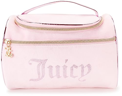 Juicy Couture Pink Makeup Bag Cosmetics Organizer Travel Essentials Hanging Duffel Velour Rhinestones
