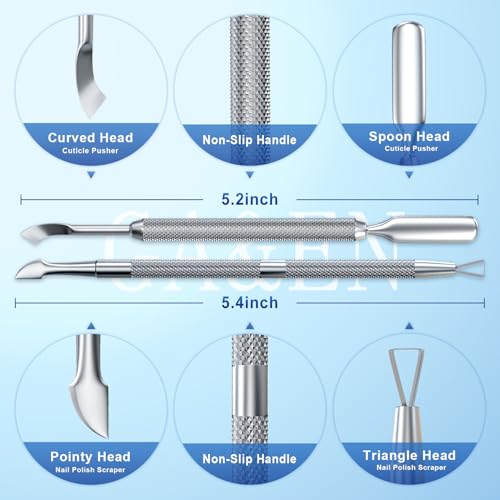 GA&EN 2PCS Metal Silver Cuticle Pusher Tool and Scraper Nail Pusher