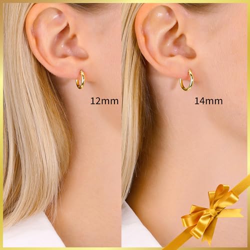 10k Yellow Gold Polished Small Round Hoop Earrings, 12mm 0.48 inch Diameter
