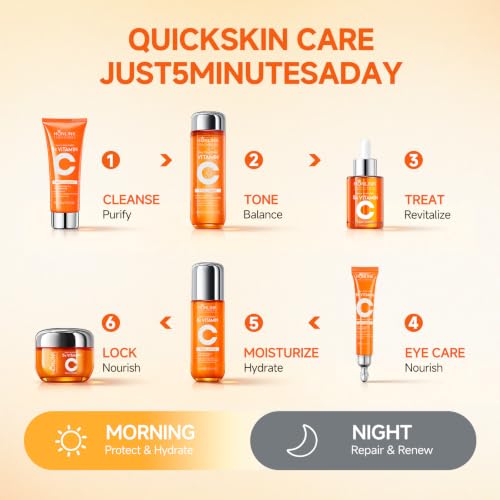 Vitamin C Niacinamide Skincare Set, Daily Facial Care Routine with 6-Piece