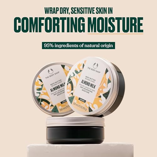 The Body Shop Body Butter | 96hr Nourishing Moisture for Dry Skin | Non-Greasy with Shea Butter for Smoother Softer Skin, Vegan, 200 ml / 6.4 oz (Almond Milk)