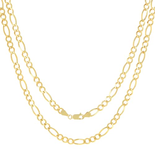 Nuragold 10k Real Yellow Gold Figaro Link 5.5mm Chain Necklace (16"-30") - 24"