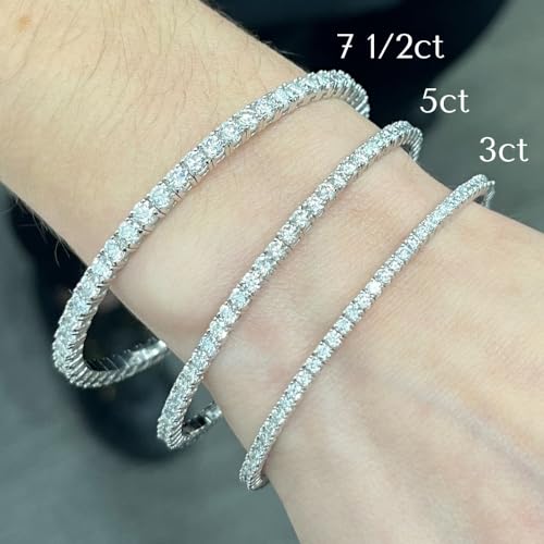 Pompeii 4Ct F/VS Diamond Flexible Oval Bangle Women's Bracelet 14k White Gold Lab Grown - Size 6.75 (F,VS)