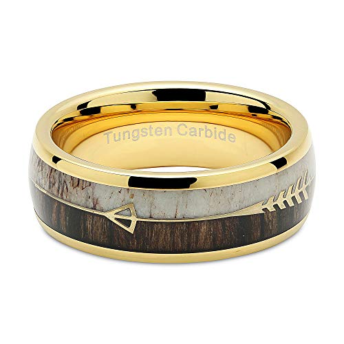 100S JEWELRY Tungsten Ring for Men Women Wedding Band Elk Deer Antler Koa Wood Inlaid Engagement Size 6-16 (Tungsten, 6)