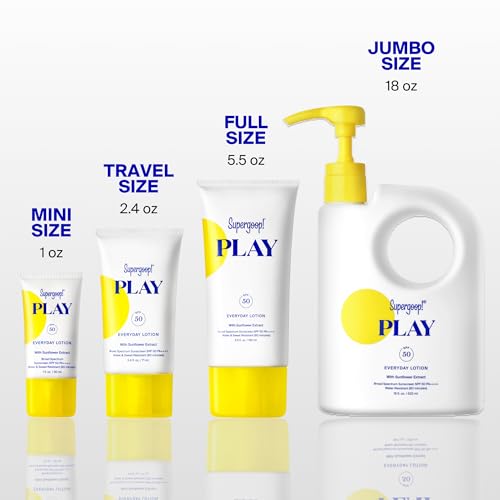 Supergoop! PLAY Everyday Lotion SPF 50 - Broad Spectrum Body & Face Sunscreen - Great for Active Days - Fast Absorbing, Water & Sweat Resistant - 5.5 fl oz