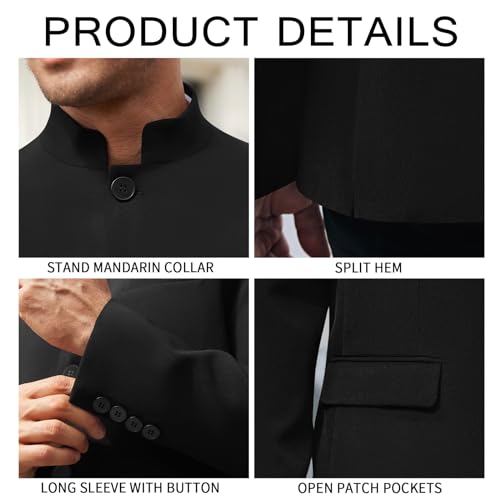 Mens Casual Suit Blazer Jackets Stand Mandarin Collar Lightweight Lined Sport Coats Business Coats (US, Alpha, Large, Regular, Regular, Black)