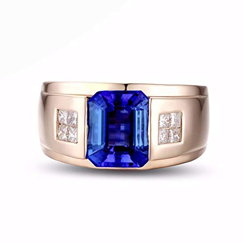 Lanmi 14K Yellow White Rose Gold Men's Natural Emerald Tanzanite Rings Engagement Wedding Band for Men