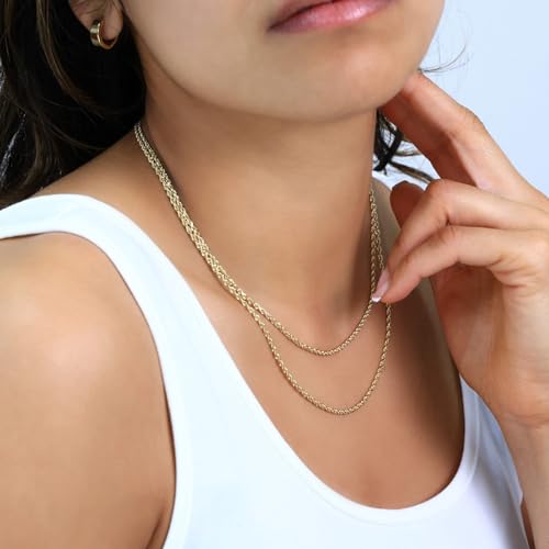 Nuragold 10k Real Yellow Gold Rope Chain 1.8mm Diamond Cut Italian Necklace - 18"