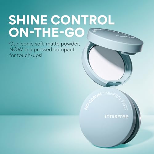 innisfree No Sebum Mineral Pact | Korean Pressed Setting Powder Compact | Transluscent Oil and Shine Control | Smooth, Mess - Free Applications | Includes Mirror & Powder Puff