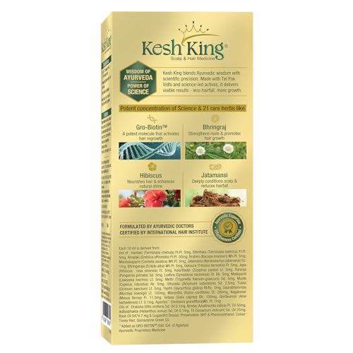 KESH KING Ayurvedic Hair Oil | Herbal Oil with Bhringraj & Amla | Enhance Hair Growth | Reduce Hairfall | Nourishes Scalp | Provides Long & Thick Hair | 3.38 Fl Oz/100ml