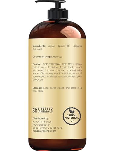Handcraft Blends Moroccan Argan Oil - 16 Fl Oz - 100% Pure and Natural - Premium Grade Carrier Oil for Skin and Hair - Hair and Body - Massage - Cold-Pressed