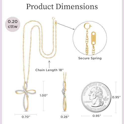 Jewelili 10K Yellow Gold Cross Necklace for Women, 18" Rope Chain