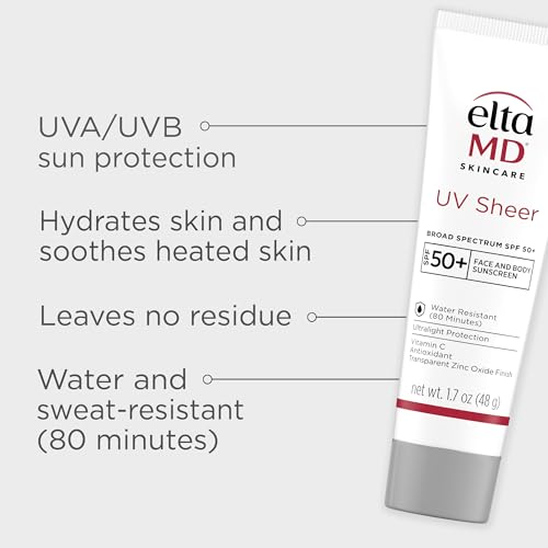 EltaMD UV Sheer Face and Body Sunscreen with Zinc Oxide, SPF 50+, 1.7 oz
