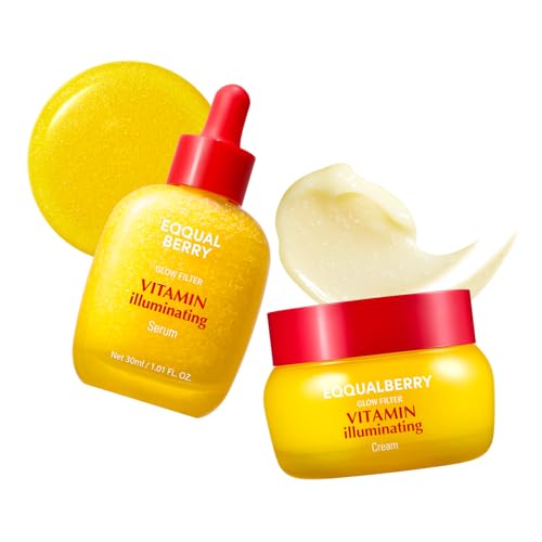 EQQUALBERRY Vitamin C Dark Spots & Brightening Duo | Vitamin Illuminating Serum & Cream with Niacinamide, TXA & Ceramides | Korean Skincare Set for Even Tone & Glow