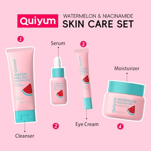 QUIYUM Watermelon & Niacinamide Skincare Set for Women Teens Girls, 4PCS