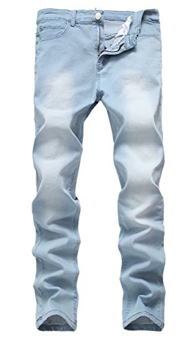Qazel Vorrlon Men's Skinny Stretch Jeans Slim Fit Ripped Jeans Destroyed Distressed Pants,Light Blue,30