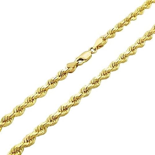 Galaxy Gold GG, 14K Solid Gold Diamond Cut Rope Chain Necklace, 4mm - 22 Inch (18-30" Available), Fine Jewelry