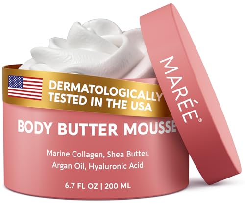 MAREE Body Butter Cream – Whipped Body Butter for Women Smell Good – Ayurvedic Skin Care – Body Moisturizer for Dry Skin – Vanilla Shea Butter Cream for Women & Men with Marine Collagen & Argan Oil