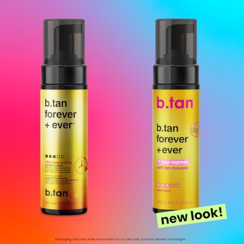 b.tan Ultra Long Lasting Self Tanner Mousse | Forever & Ever - Lasts Up to 11 Days, Fast, 1 Hour Express Sunless Tanning Foam, No Fake Tan Smell, Dark Bronze Glow, Vegan, Cruelty Free, 6.7 Fl Oz