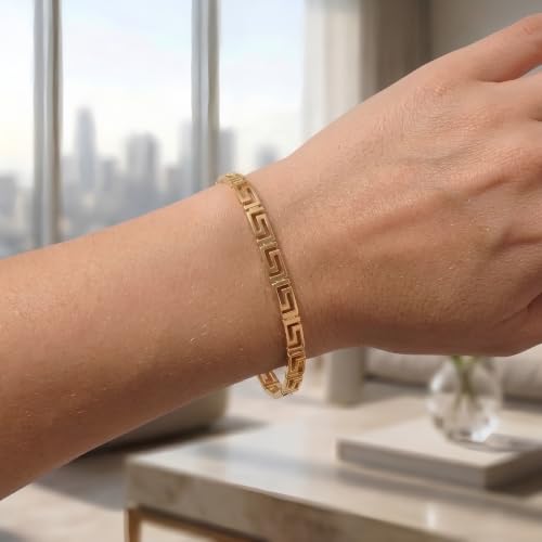 Floreo 14k Yellow Gold 5.5mm Greek Key Link Bracelet, 7.25 Inch
