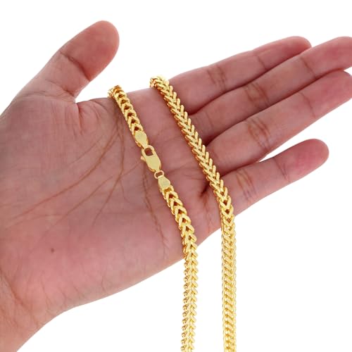 Nuragold 14K Real Yellow Gold 5mm Franco Box Wheat Chain Mens Wide Necklace - 26"