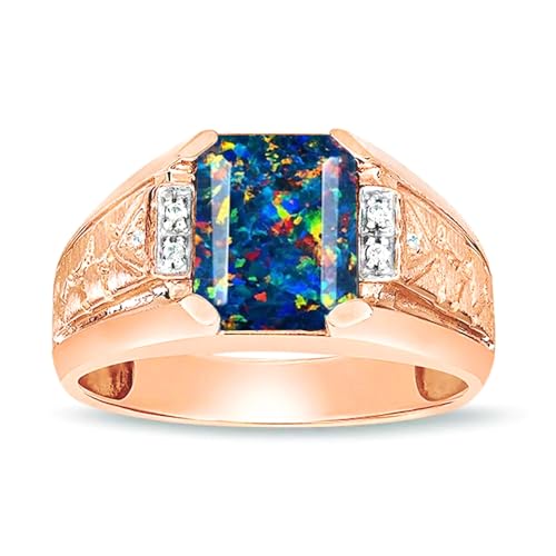 S925 Silver/10K/14K/18K Solid Gold 2CT Emerald-Shaped Black Opal Ring for Men Signet Anniversary Rings Engagement Rings Jewelry for Man Him Father Size 4-16