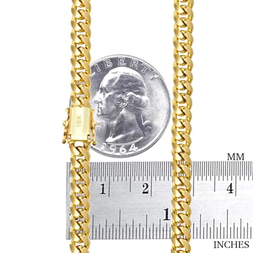 Nuragold 18k Real Yellow Gold Miami Cuban Link 4mm Solid Chain Bracelet - 7.5"