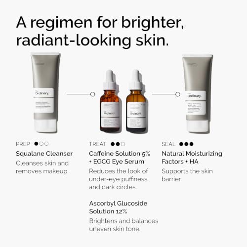 The Ordinary Caffeine Solution 5% + EGCG Eye Serum, Depuffing Eye Serum for Dark Circles and Tired Eyes, 1 Fl Oz