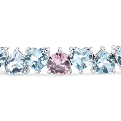 P3 POMPEII3 Pompeii 34.43Ct Heart Shape Pink & Blue Topaz Tennis Bracelet 14k White Gold 23.51grams