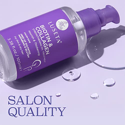 L LUSETA Biotin & Collagen Hair Oil Serum for Thin Hair, 3.38 fl oz