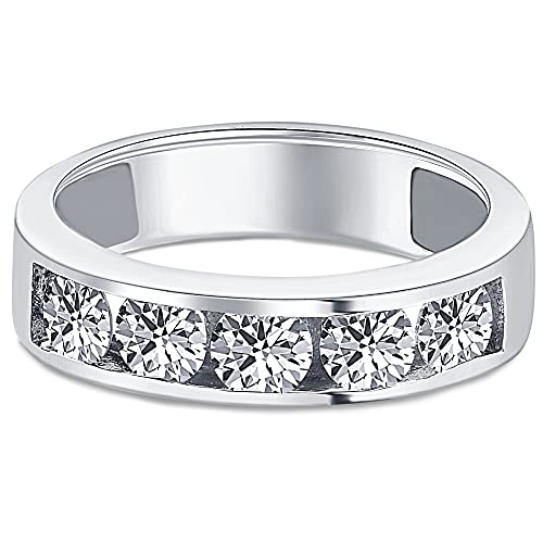 P3 POMPEII3 Pompeii 1 1/4ct Diamond Wedding Ring Channel Set Mens Ring 14k White Gold - Size 10