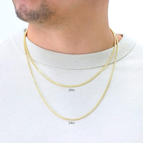 Nuragold 10K Real Yellow Gold Round Box 2.5mm Venetian Link Chain Necklace - 18"