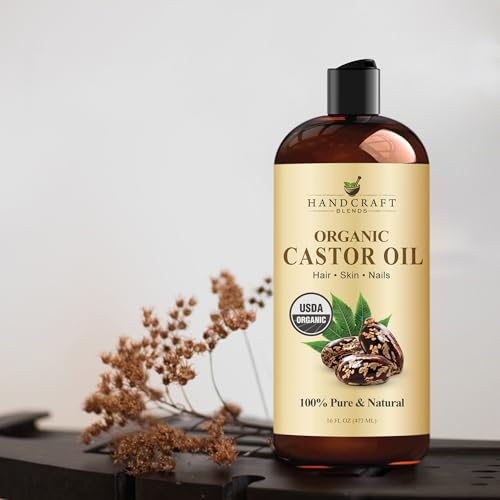Handcraft Blends Organic Castor Oil 16 Fl Oz | 100% Pure and Natural | Premium Grade Carrier Oil | Hair, Eyelashes and Eyebrows | Hair and Body | Expeller-Pressed | Hexane-Free