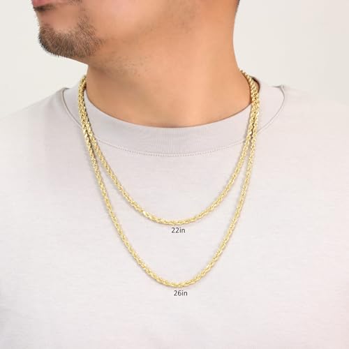 Nuragold 10k Real Yellow Gold Rope Chain 4mm Solid Diamond Cut Men Necklace - 22"