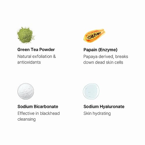 BY WISHTREND Green Tea Powder Wash - Korean Face Cleanser for Pore & Blackhead Care, Boseong Green Tea & Papain Enzyme, 0.00 Irritation for Sensitive Skin, 3.88 Oz