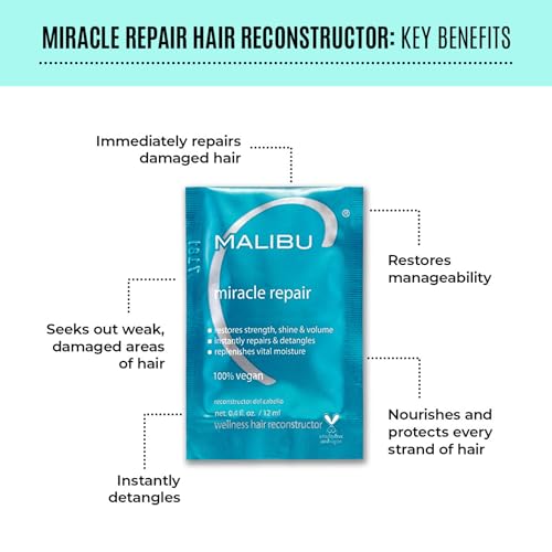 Malibu C Miracle Repair Hair Reconstructor (1 Packet) - Nourishing Hair Repair Treatment for Weak, Damaged Strands - Flax Protein & Vitamin B5 for Hair Strength